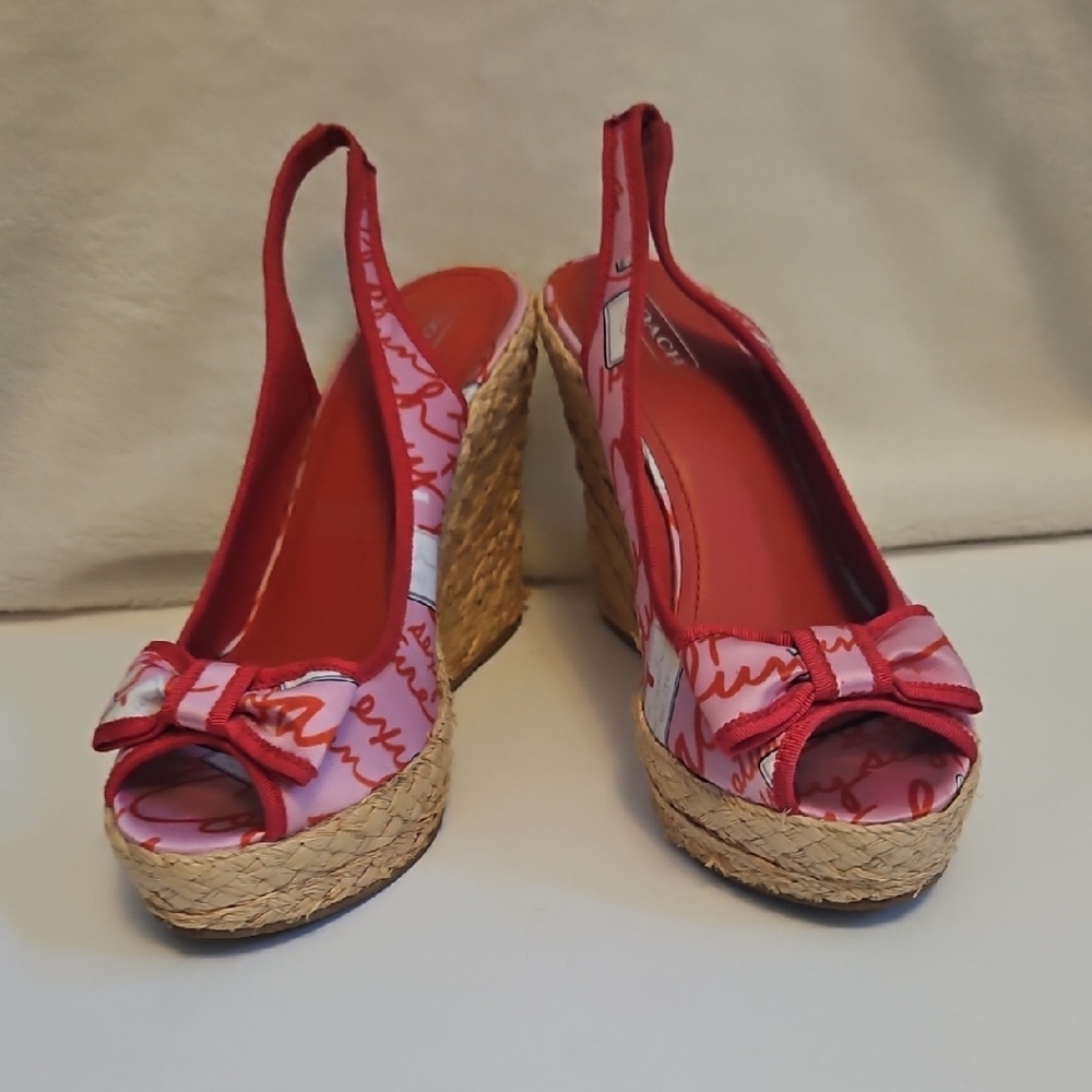 Coach Pink and Red Wedge Sandals